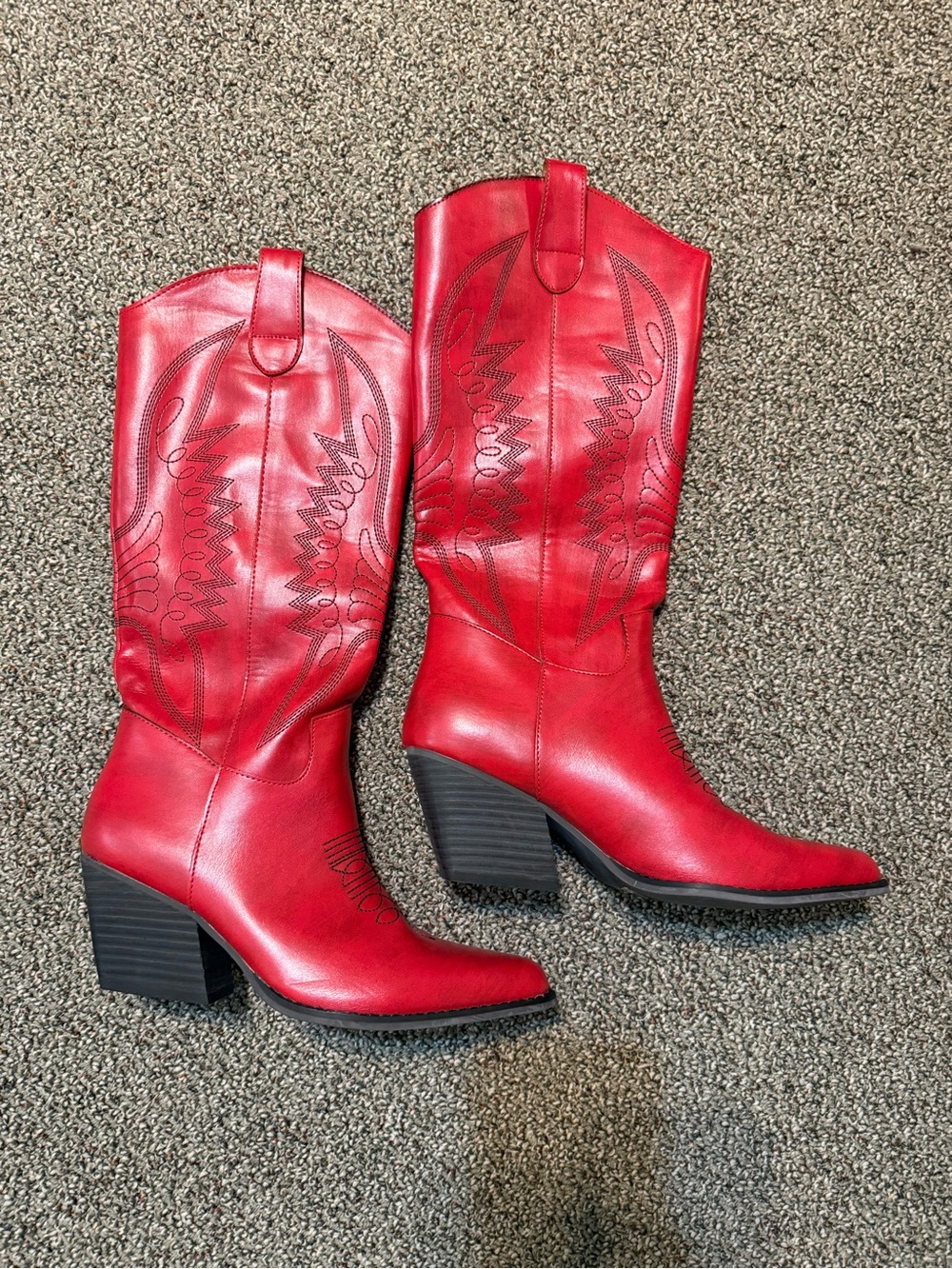 MIA Red Western-Style Heeled Cowboy Boots